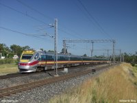 Rockhampton-Brisbane electric powered Tilt Train departing the Mt. Larcom station.